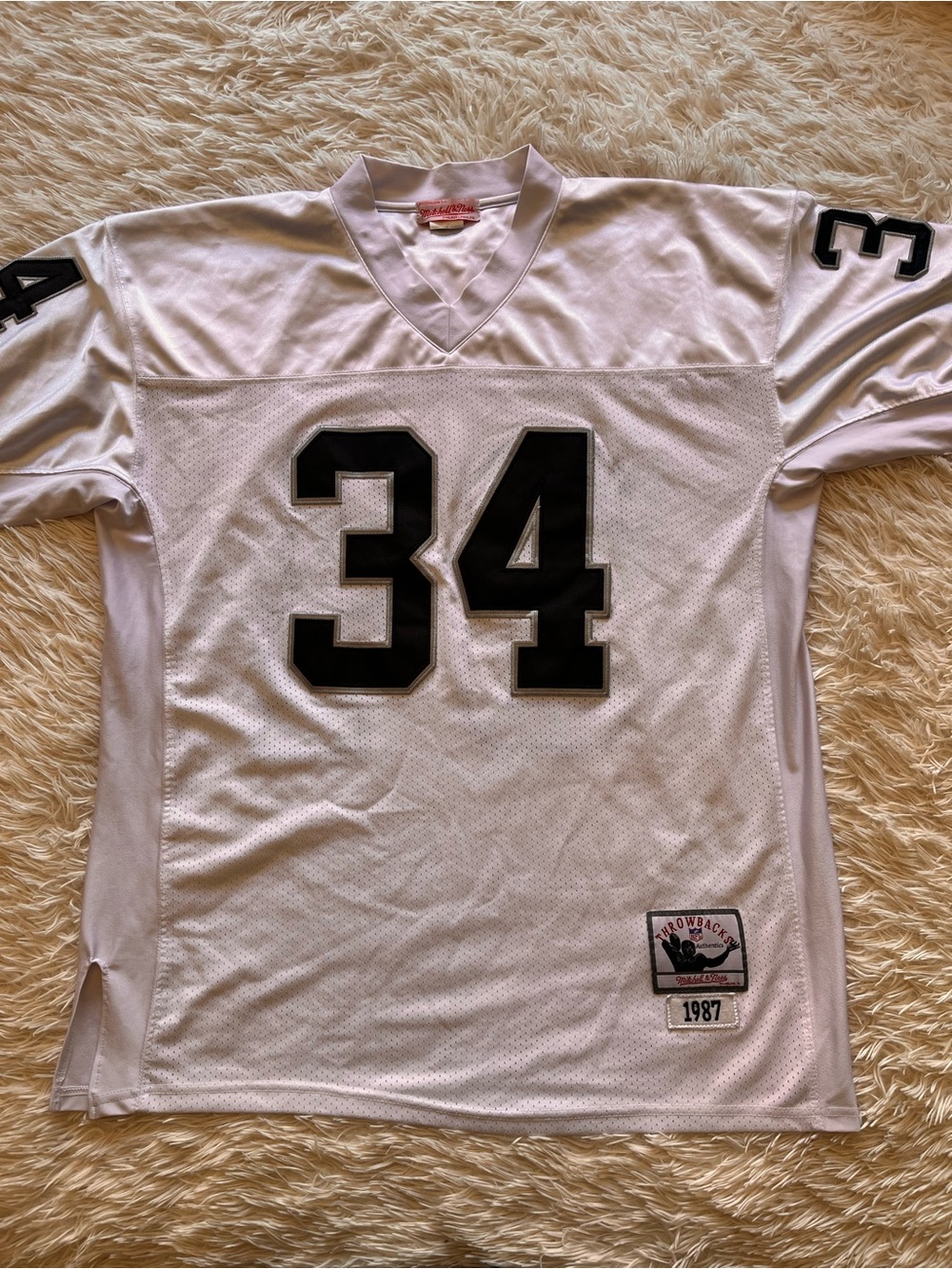 Bo Jackson 34 Mitchell Ness White Black Football Jersey Throwback Patch Size 52